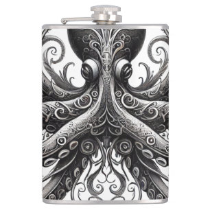 Kraken Steampunk Octopus Ornate Black Hip Flask