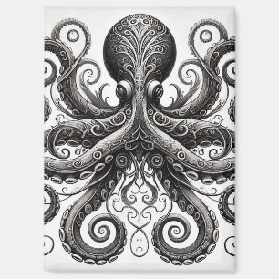 Kraken Steampunk Octopus Ornate Black Magnet