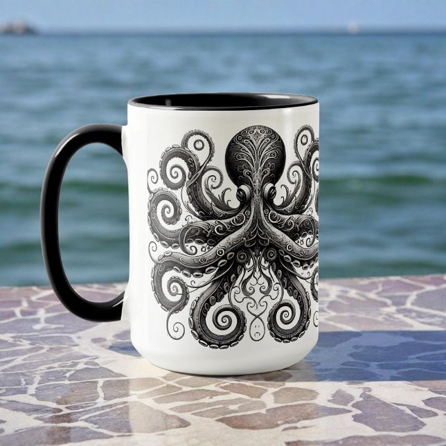 Kraken Steampunk Octopus Ornate Black Mug (Creator Uploaded)