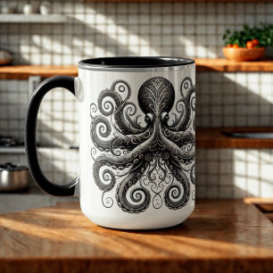 Kraken Steampunk Octopus Ornate Black Mug
