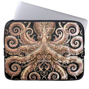 Kraken Steampunk Octopus Ornate Gold and Black Laptop Sleeve