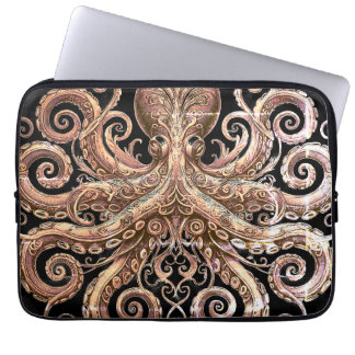 Kraken Steampunk Octopus Ornate Gold and Black Laptop Sleeve