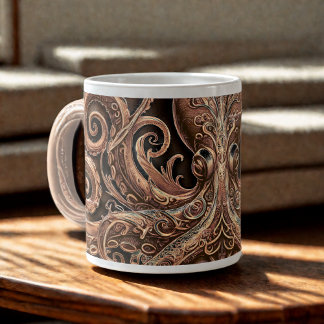 Kraken Steampunk Octopus Ornate Gold and Black Large Coffee Mug