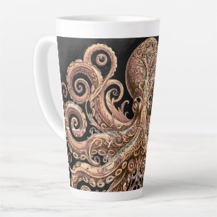 Kraken Steampunk Octopus Ornate Gold and Black Latte Mug