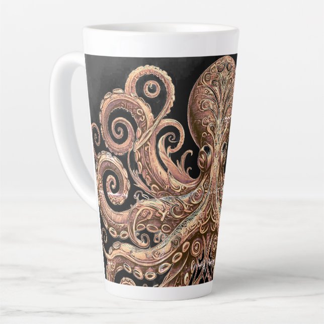 Kraken Steampunk Octopus Ornate Gold and Black Latte Mug (Left Angle)