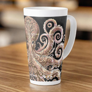 Kraken Steampunk Octopus Ornate Gold and Black Latte Mug