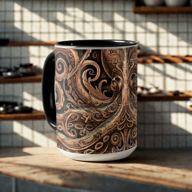 Kraken Steampunk Octopus Ornate Gold and Black Mug (Creator Uploaded)
