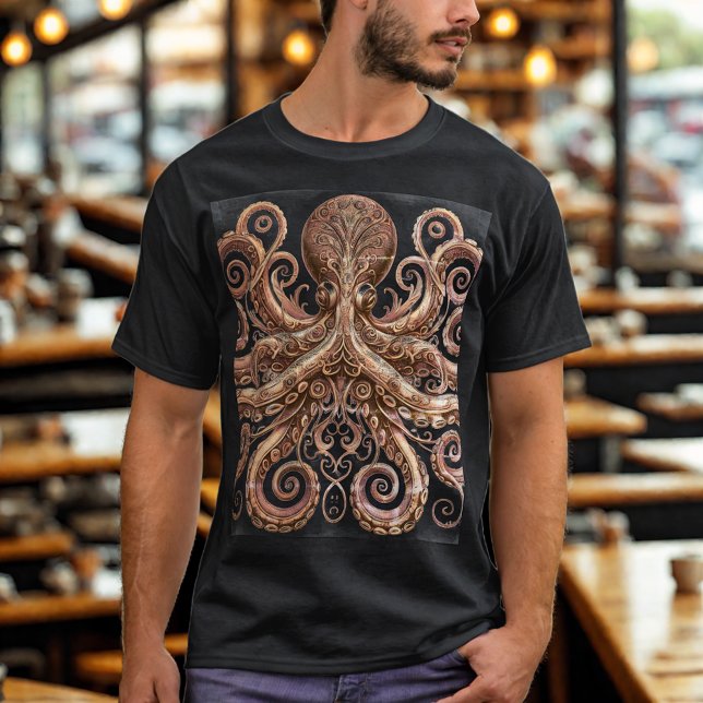 Kraken Steampunk Octopus Ornate Gold and Black T-Shirt (Creator Uploaded)