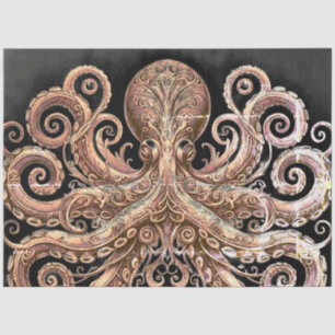 Kraken Steampunk Octopus Ornate Gold Black Tissue Paper