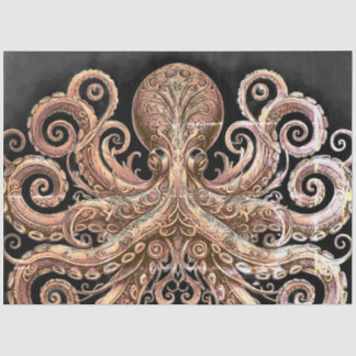 Kraken Steampunk Octopus Ornate Gold Black Tissue Paper