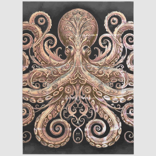 Kraken Steampunk Octopus Ornate Gold Black Tissue Paper (Creator Uploaded)