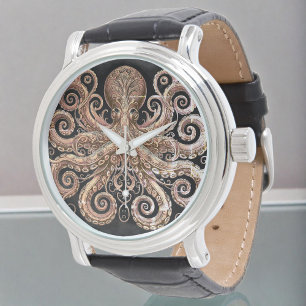 Kraken Steampunk Octopus Ornate Gold Black Watch