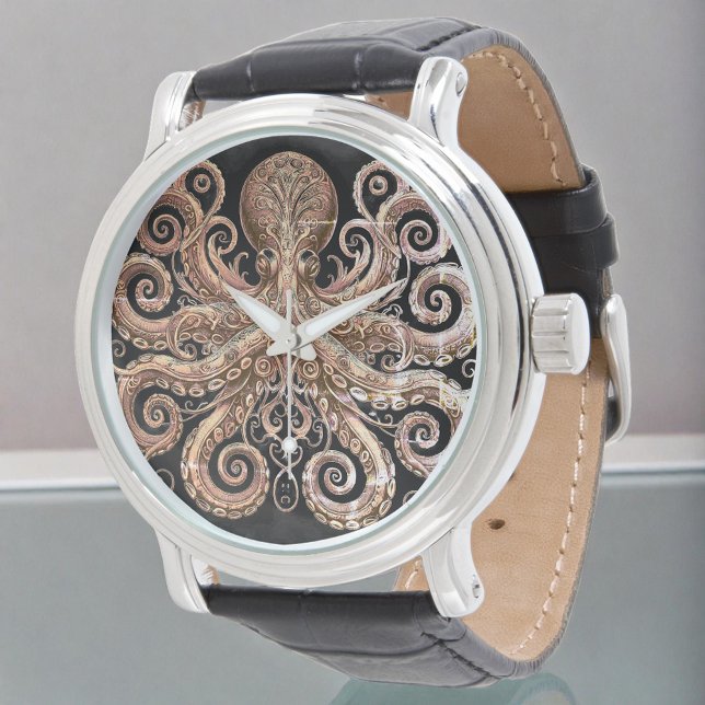 Kraken Steampunk Octopus Ornate Gold Black Watch (Creator Uploaded)