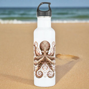 Kraken Steampunk Octopus Ornate Gold White 710 Ml Water Bottle