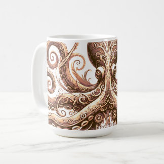 Kraken Steampunk Octopus Ornate Gold White Coffee Mug