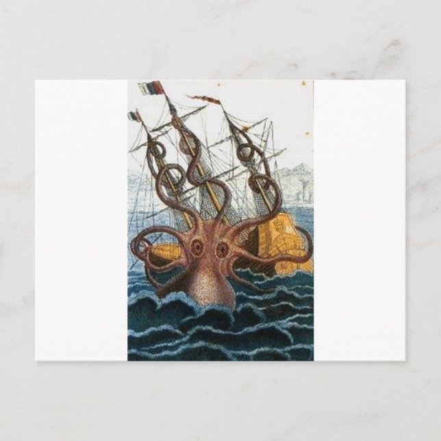 Kraken Steampunk Octopus Vintage Postcard (Front)