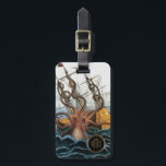 Kraken Steampunk Vintage Octopus 3 Letter Monogram Luggage Tag<br><div class="desc">Awesome steampunk kraken monogrammed travel luggage tag. For steam punk and Victorian era fans, this is a vintage nautical illustration of a giant octopus monster with scary tentacles. An old ship is in the background being attacked by the creature's tentacles. Just like the scifi classic, 20, 000 Leagues Under the...</div>