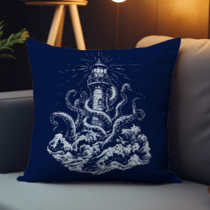 Kraken Swallowing a Light House illustration Cushion
