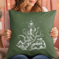 Kraken Swallowing a Light House On Green Linen
