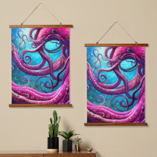 Kraken Tentacles Pink Octopus Hanging Tapestry