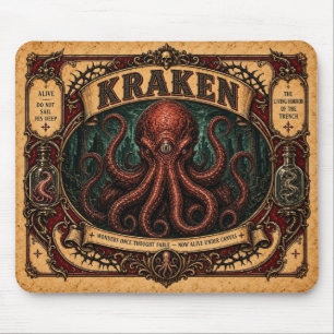 Kraken, Vintage Circus Monster Mouse Pad