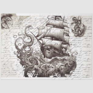 Kraken vs pirate ship nautical theme tissue paper