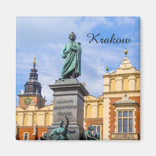 Krakow, A Mickiewicz monument, Poland, magnet (Front)