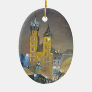 Krakow at night ceramic ornament