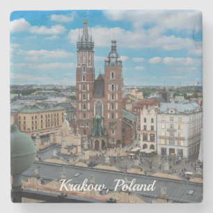 Krakow city center from above in Poland Stone Coaster