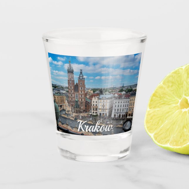 Krakow city centre from above in Poland Shot Glass (Front)
