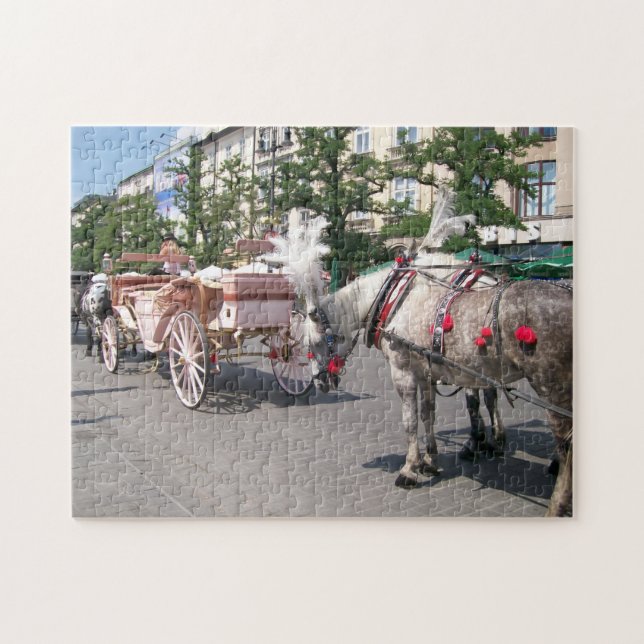 Krakow, horse-drawn carriages, main square jigsaw puzzle (Horizontal)