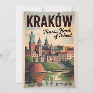 Kraków Poland Retro Skyline Cityscape Travel  Holiday Card
