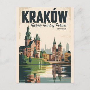 Kraków Poland Retro Skyline Cityscape Travel Postcard