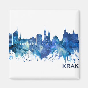 Krakow Poland Skyline Blue Magnet