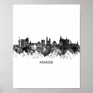 Krakow Poland Skyline BW Poster