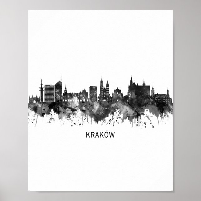Krakow Poland Skyline BW Poster (Front)
