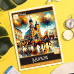 Krakow, Poland | Vintage Painting Postcard<br><div class="desc">Embark on a visual journey through the historic streets of Krakow with our captivating Vintage Painting Postcard. This exquisite illustration transports you to the heart of Poland's cultural capital, capturing its timeless charm and vibrant energy in a mesmerising vintage style. With dynamic brushstrokes and a vivid colour palette, this postcard...</div>