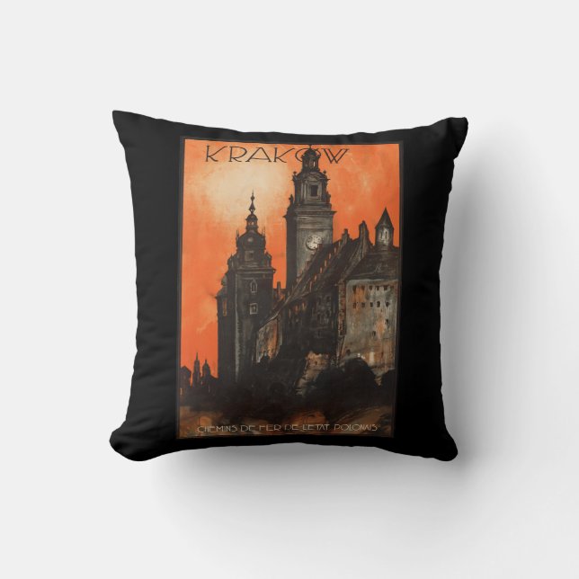 Krakow Poland - Vintage Polish Travel Poster Cushion (Front)