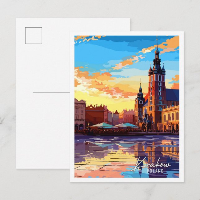Krakow Poland vintage travel illustration Postcard (Front/Back)