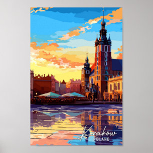 Krakow Poland vintage travel illustration Poster