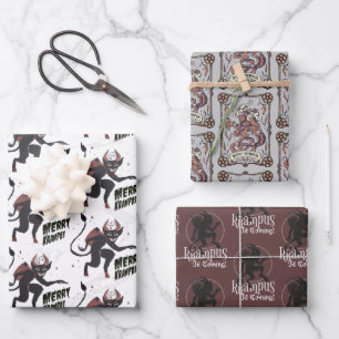 Krampus 3 Styles Christmas Holiday  Wrapping Paper Sheet