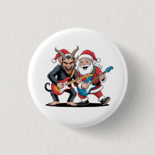 Krampus and Santa Playing Electric Guitar Xmas  3 Cm Round Badge