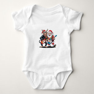 Krampus and Santa Playing Electric Guitar Xmas Baby Bodysuit