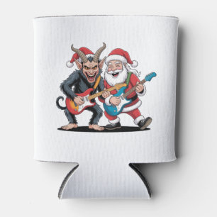 Krampus and Santa Playing Electric Guitar Xmas  Can Cooler