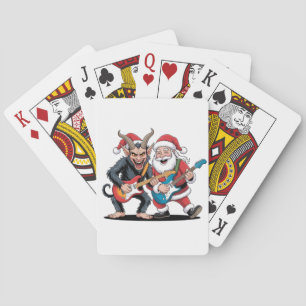 Krampus and Santa Playing Electric Guitar Xmas Cards