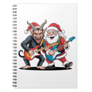 Krampus and Santa Playing Electric Guitar Xmas Notebook