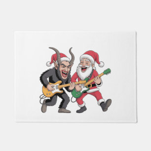 Krampus and Santa Playing Guitar Electric Xmas Doormat