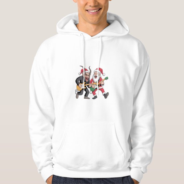 Krampus and Santa Playing Guitar Electric Xmas  Hoodie (Front)