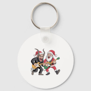 Krampus and Santa Playing Guitar Electric Xmas Key Ring