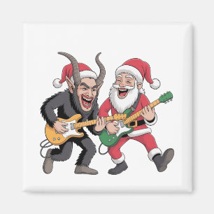 Krampus and Santa Playing Guitar Electric Xmas  Magnet